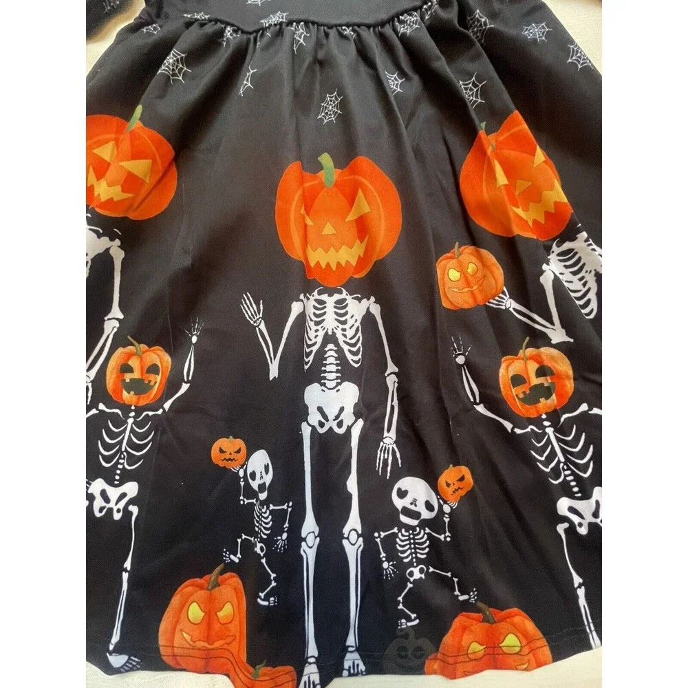 ALLIFly Girls Long Sleeve Peter Pan Collar Skeleton Halloween Dress Sz 10 New